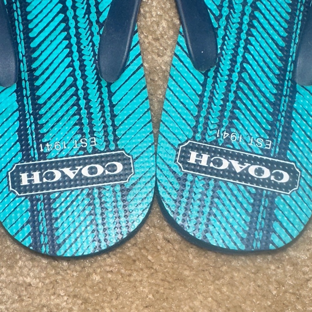 Coach Teal and Navy Flip Flops - Picture 4 of 4